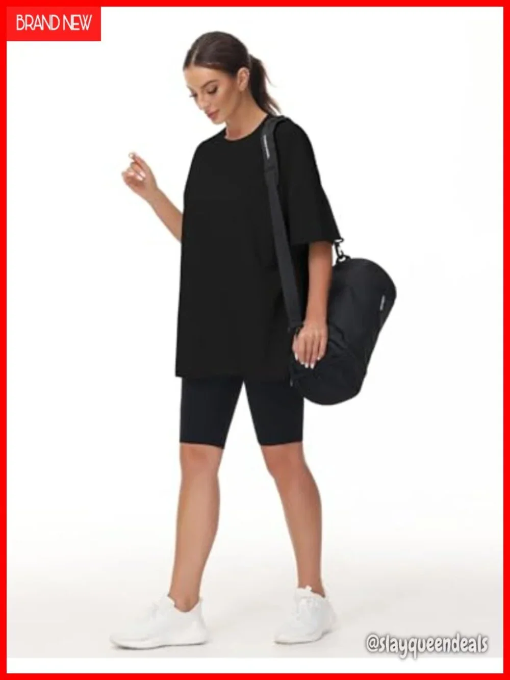 Oversized Crewneck Short Sleeve Tee Drop Shoulder Tunic Top Casual Workout